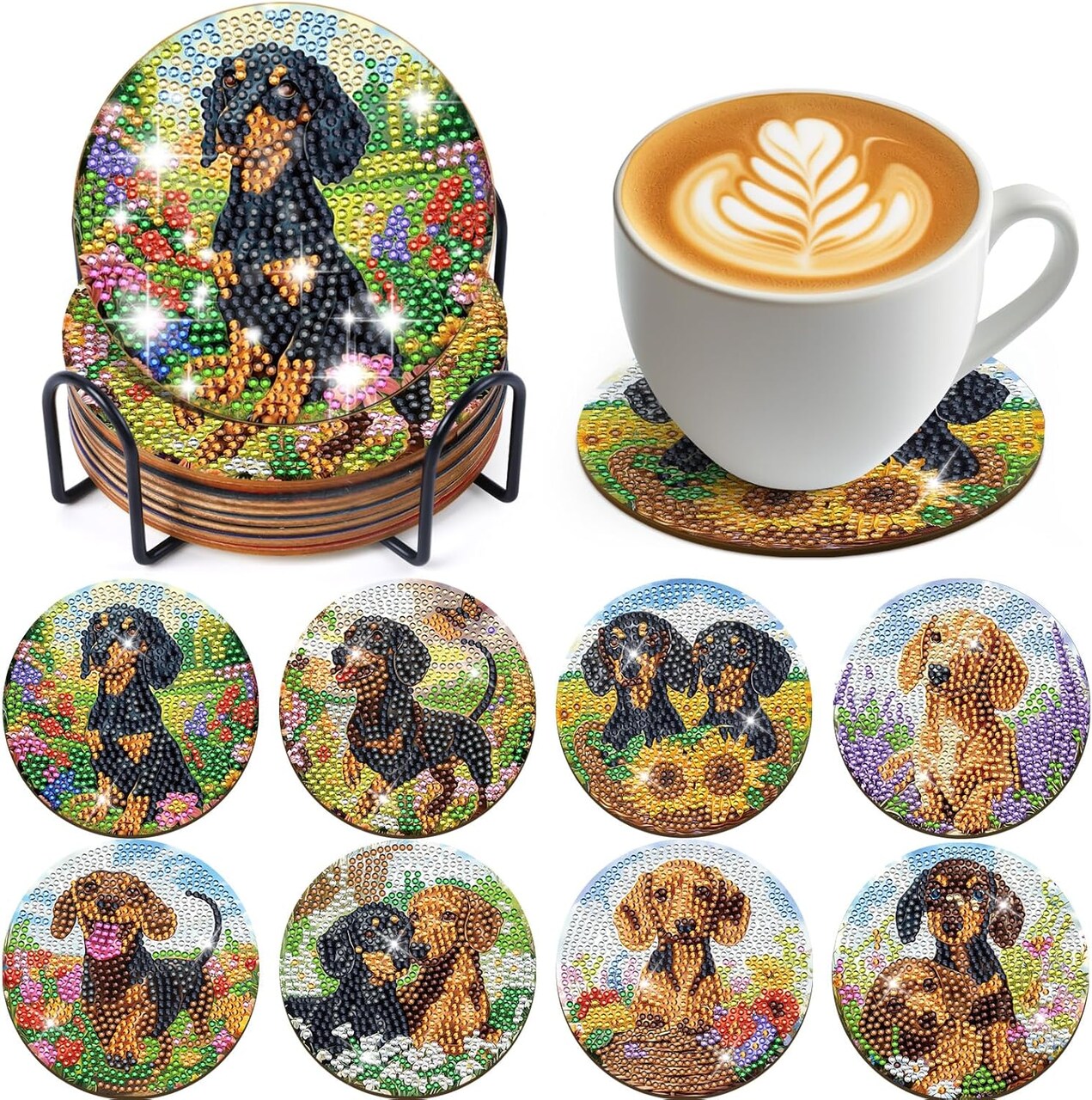 Diamond Art Coasters - Cute Dog Diamond Painting Coasters Kit for Adult (Yellow)